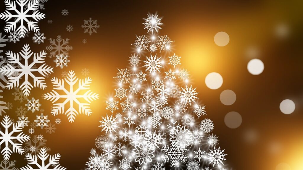 christmas tree, snowflakes, christmas card